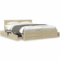 vidaXL Cadru de pat cu tăblie, stejar Sonoma, 160x200 cm, din lemn prelucrat, mobilier de dormitor 4