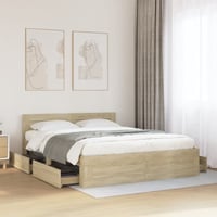 vidaXL Cadru de pat cu tăblie, stejar Sonoma, 160x200 cm, din lemn prelucrat, mobilier de dormitor 2