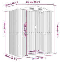 vidaXL sötétbarna horganyzott acél kerti fészer 192x108x223 cm 8