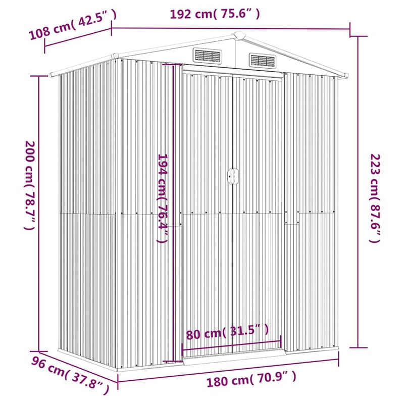 vidaXL sötétbarna horganyzott acél kerti fészer 192x108x223 cm