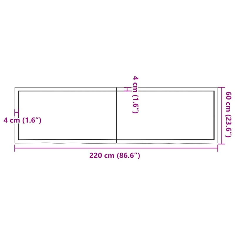 vidaXL sötétbarna tömör tölgyfa fali polc 220x60 cm