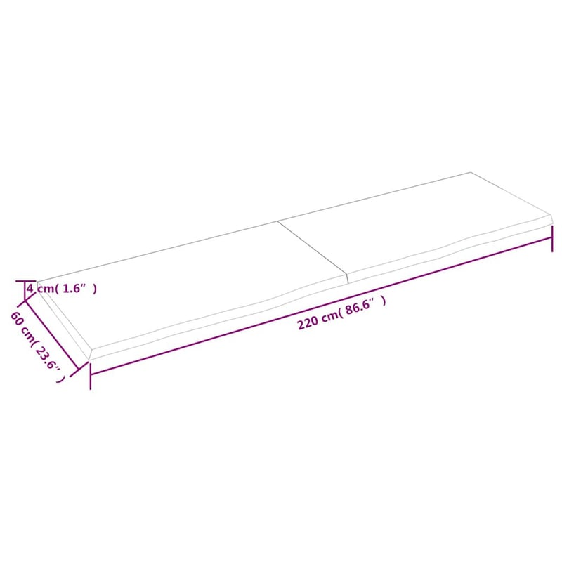vidaXL sötétbarna tömör tölgyfa fali polc 220x60 cm
