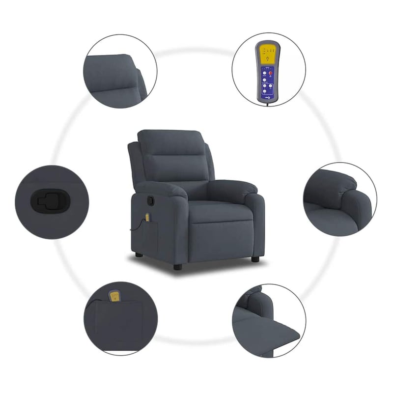 vidaXL sötétszürke bársony dönthető masszázsfotel relaxációhoz