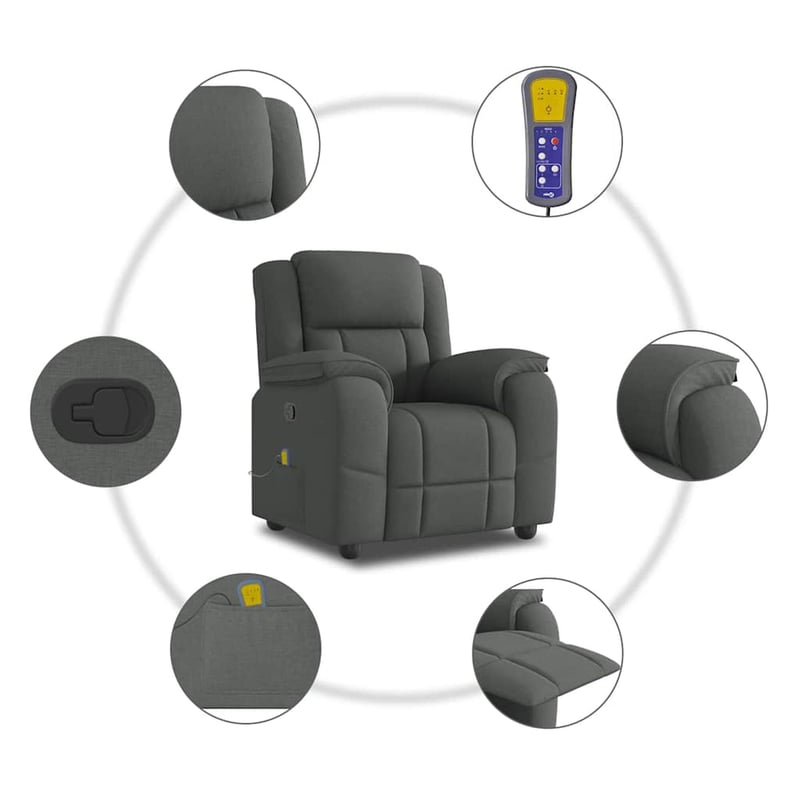 vidaXL sötétszürke szövet dönthető masszázsfotel relaxációs funkcióval