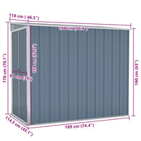 vidaXL szürke acél kerti fészer 118x194x178 cm falhoz erősíthető 7