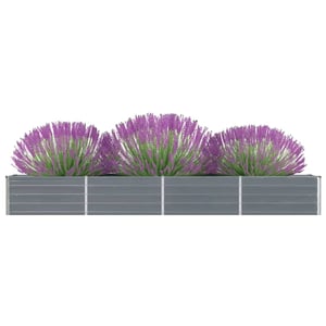 Răsadniță înaltă de grădină vidaXL din oțel galvanizat, 320 x 40 x 45 cm, gri, jardinieră din metal