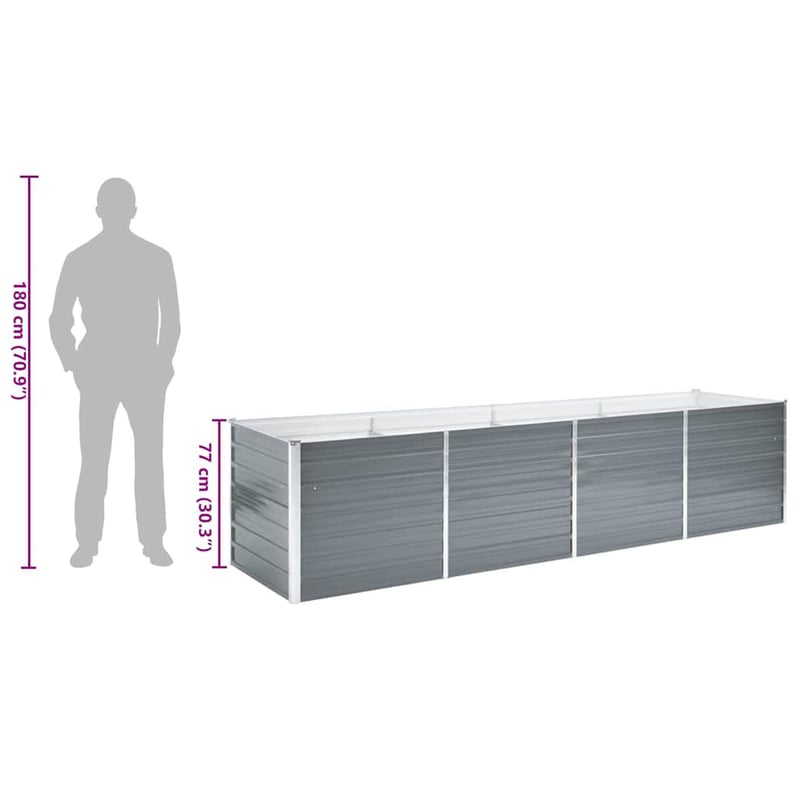 vidaXL szürke horganyzott acél kerti magaságyás 320x80x77 cm