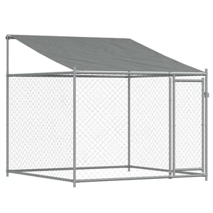 Cușcă pentru câini vidaXL din oțel galvanizat cu acoperiș și ușă - gri - 2x2x2 m