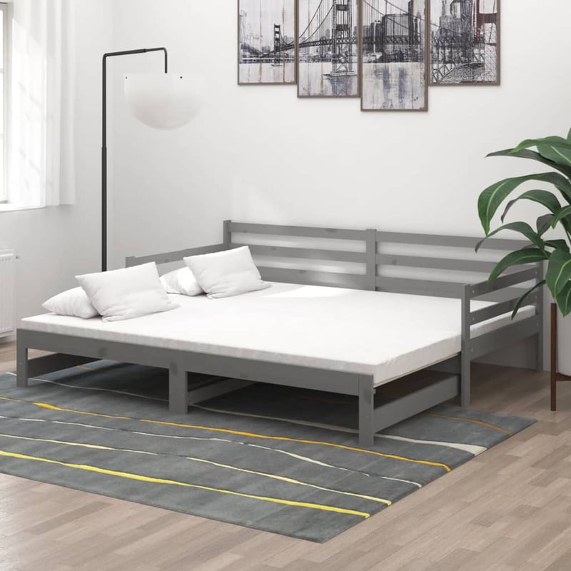vidaXL szürke kihúzható kanapéágy fenyőfából 90x200 cm