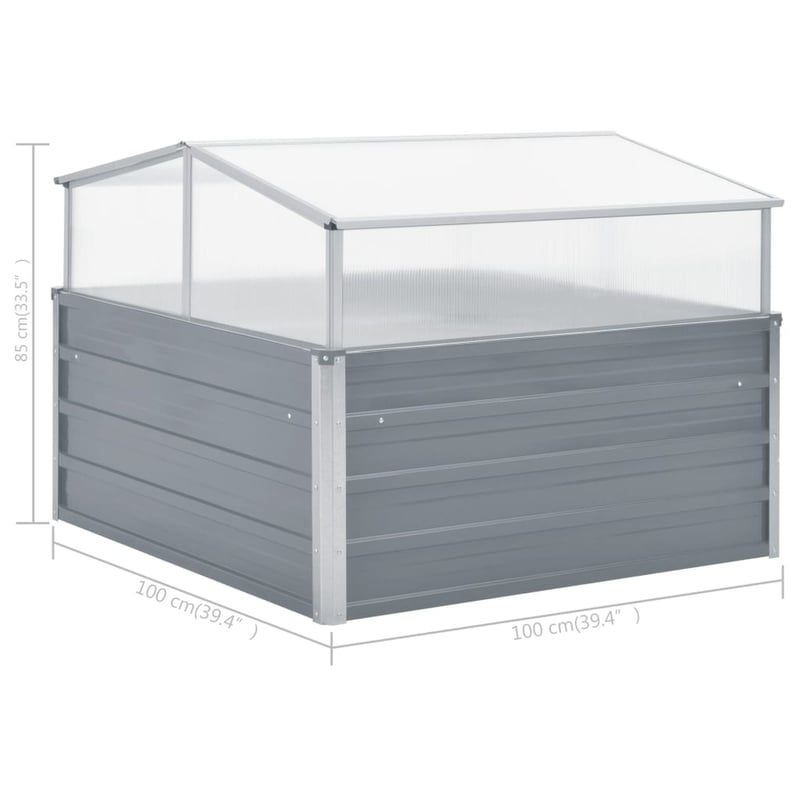 vidaXL szürke melegház horganyzott acélból 100x100x85 cm