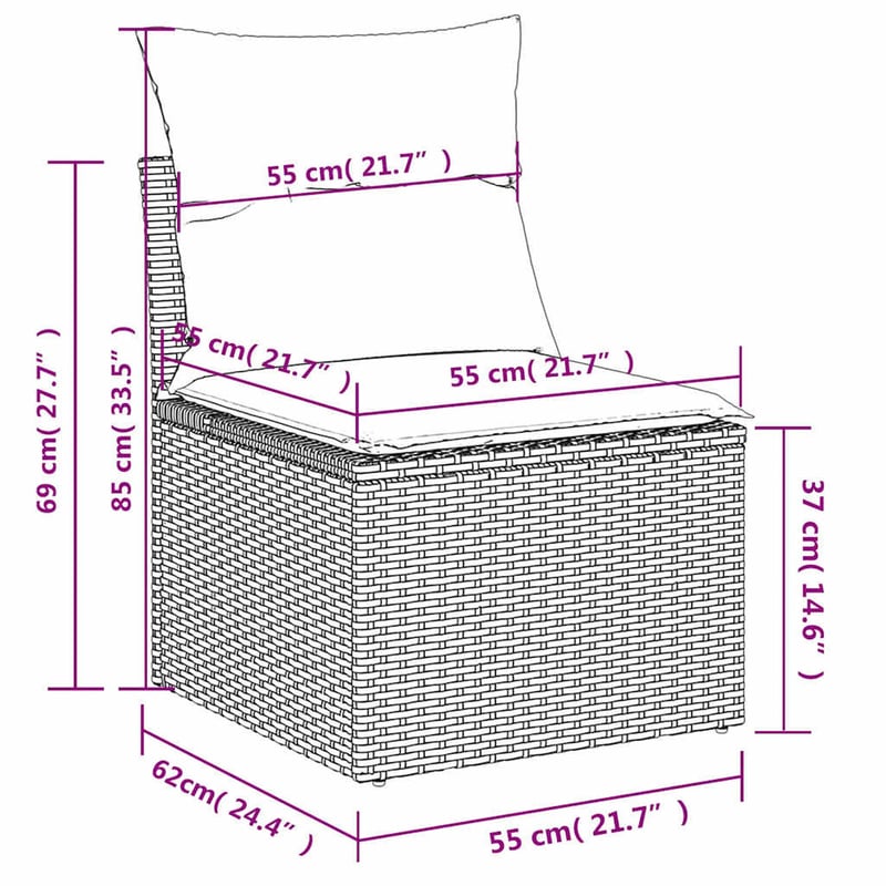 vidaXL szürke polyrattan kerti kanapé párnával
