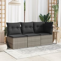vidaXL szürke polyrattan kerti kanapé párnával 3