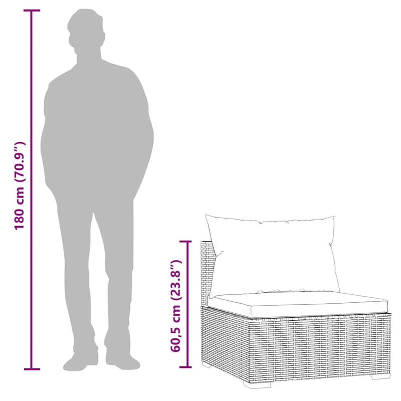 vidaXL szürke polyrattan kerti középső kanapé párnákkal