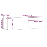 vidaXL Tölgy Színű Fa Fali TV-szekrény 120x30x30 cm 10
