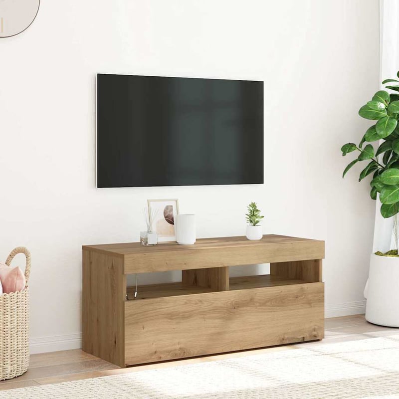 vidaXL Tölgy TV-szekrény LED világítással 90x35x40 cm