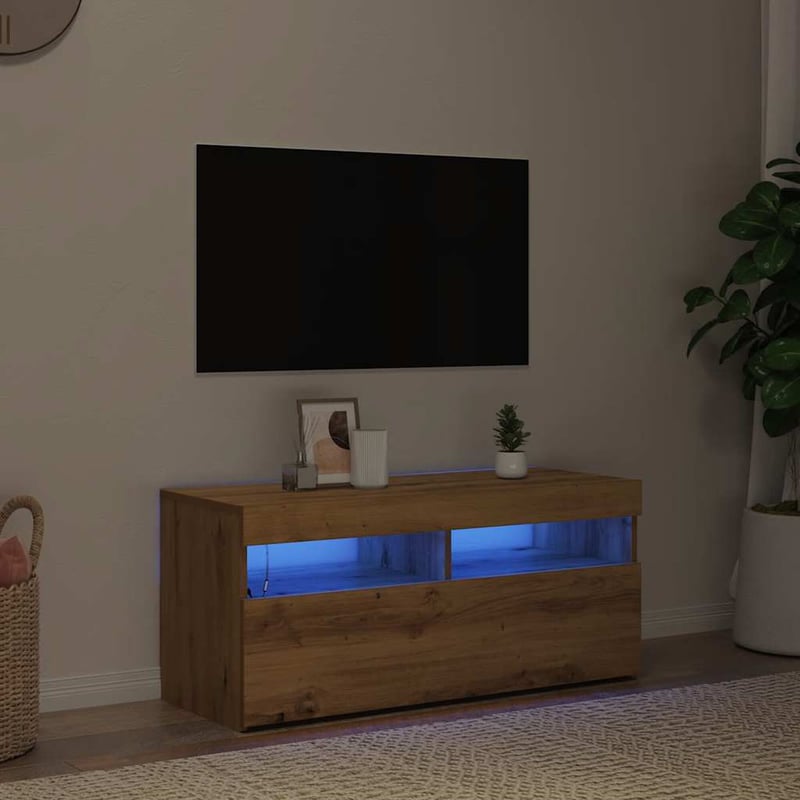 vidaXL Tölgy TV-szekrény LED világítással 90x35x40 cm
