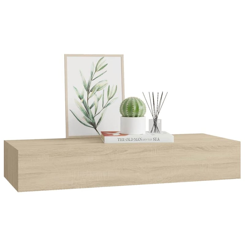 vidaXL tölgyszínű MDF falra szerelhető fiókos polc 60x23,5x10 cm