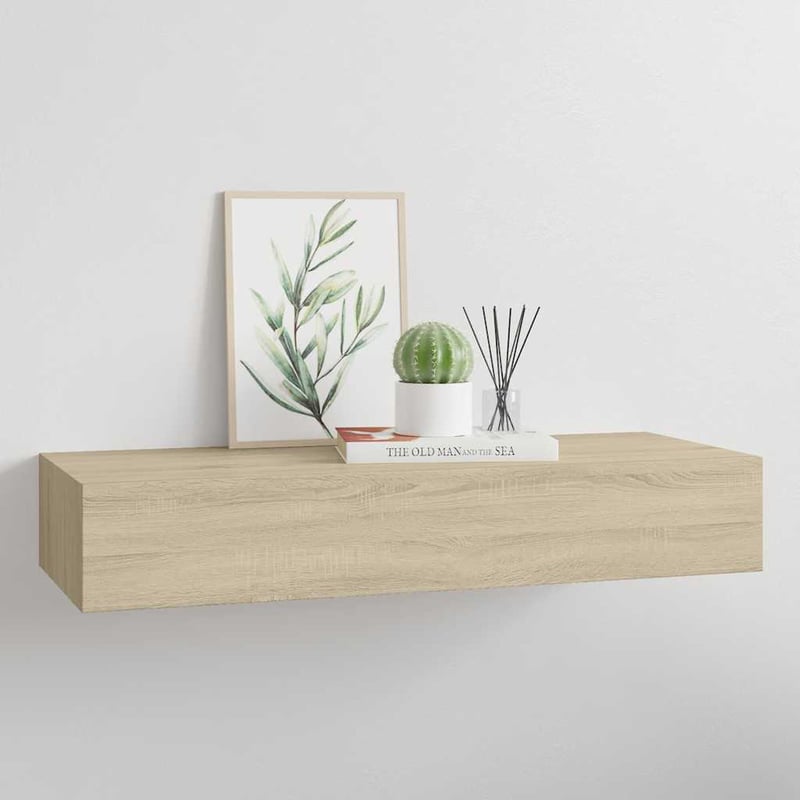 vidaXL tölgyszínű MDF falra szerelhető fiókos polc 60x23,5x10 cm