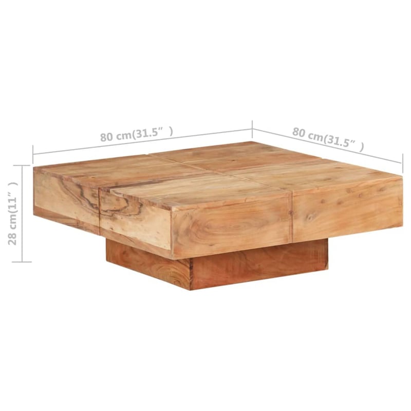 vidaXL tömör akácfa dohányzóasztal 80x80x28 cm