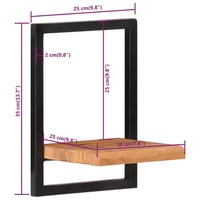 vidaXL Tömör akácfa falipolc acél tartóval 25x25x35 cm 2 db 8