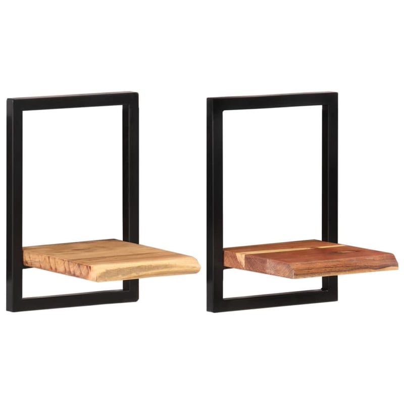 vidaXL Tömör akácfa falipolc acél tartóval 25x25x35 cm 2 db