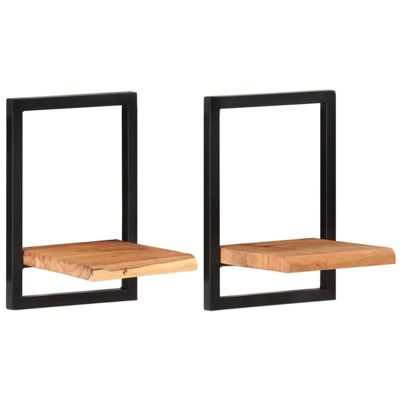 vidaXL Tömör akácfa falipolc acél tartóval 25x25x35 cm 2 db