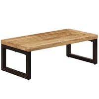 Măsuță de cafea vidaXL din lemn masiv de mango și oțel, 100x50x35 cm, cu aspect natural, masă laterală în stil industrial pentru sufragerie 10