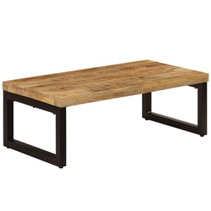 Konferenčný stolík vidaXL, masívne mangovníkové drevo a oceľ, 100x50x35 cm, prírodný povrch, industriálny štýl, stolík do obývačky