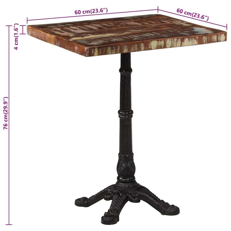 vidaXL tömör újrahasznosított fa bisztróasztal 60x60x76 cm