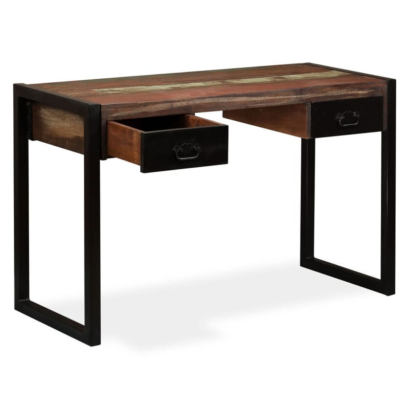 vidaXL tömör újrahasznosított fa íróasztal 2 fiókkal 120x50x76 cm