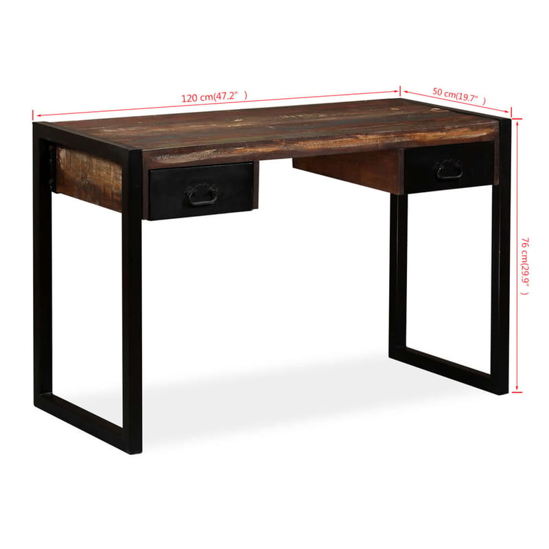 vidaXL tömör újrahasznosított fa íróasztal 2 fiókkal 120x50x76 cm