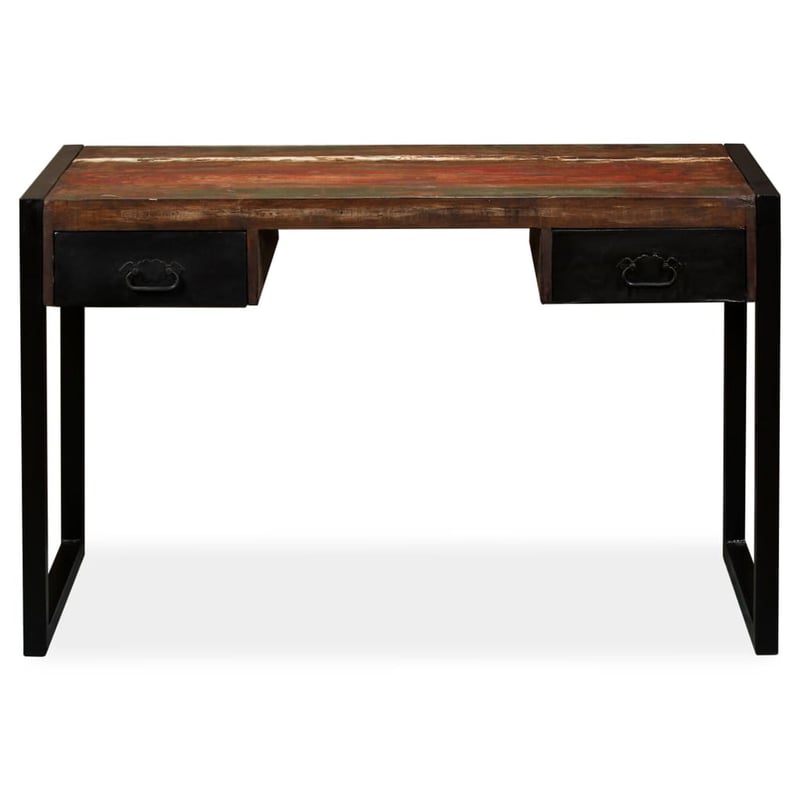 vidaXL tömör újrahasznosított fa íróasztal 2 fiókkal 120x50x76 cm