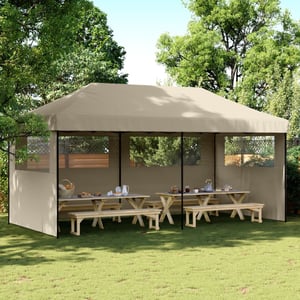 Cort pavilion pliabil vidaXL cu 3 pereți laterali, culoarea taupe