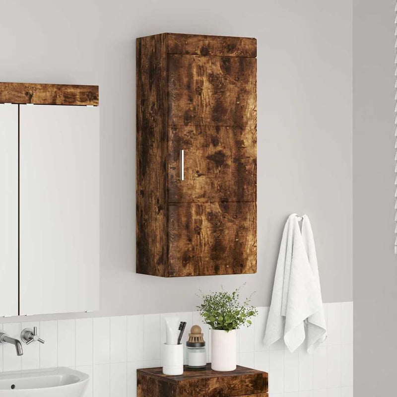 Dulap de perete pentru baie vidaXL TULUM, stejar afumat, 37x24,5x86 cm