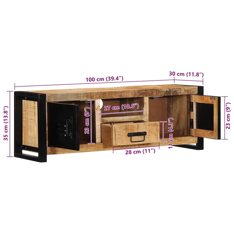 vidaXL TV szekrény 100x30x35 cm Mango fa