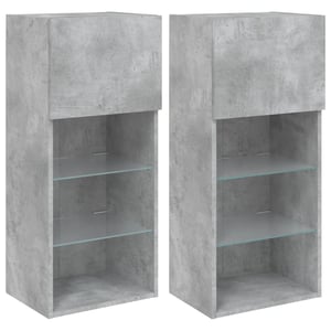 vidaXL 2 ks nástenné vitrínové skrinky s LED osvetlením, betónovo sivá, 40,5x30x90 cm