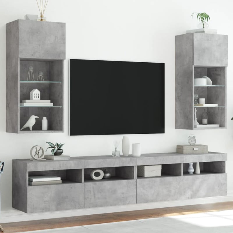 vidaXL TV-szekrény LED-világítással betonszürke 2 db 40,5x30x90 cm