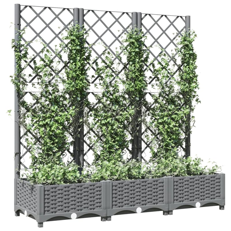 vidaXL világosszürke PP rácsos kerti ültetőláda 120x40x121,5 cm