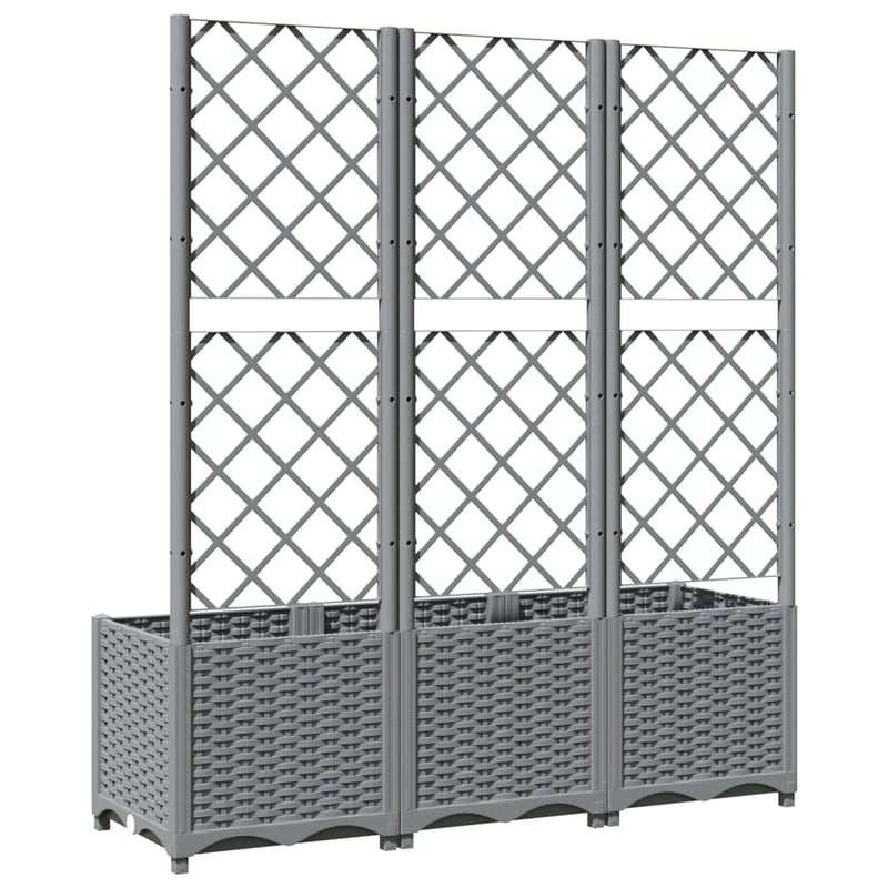 vidaXL világosszürke PP rácsos kerti ültetőláda 120x40x136 cm