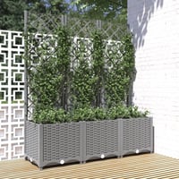 vidaXL világosszürke PP rácsos kerti ültetőláda 120x40x136 cm 2