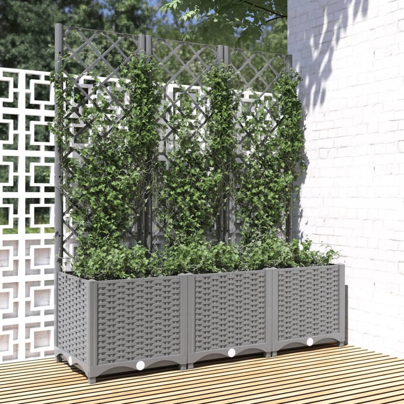 vidaXL világosszürke PP rácsos kerti ültetőláda 120x40x136 cm
