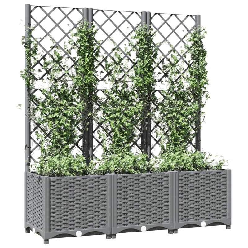 vidaXL világosszürke PP rácsos kerti ültetőláda 120x40x136 cm