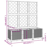 vidaXL világosszürke PP rácsos kerti ültetőláda 120x40x136 cm 8