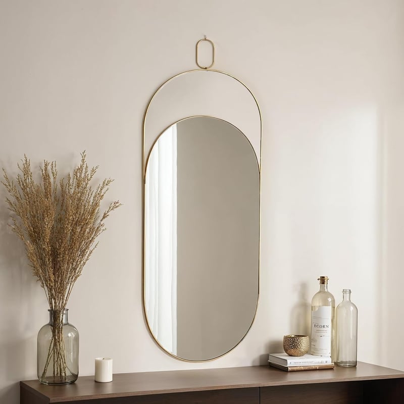 VIDI Aszimmetrikus Ovális Fali Tükör 80x35 cm - Arany Alumínium Kerettel, Modern Dekoratív Üvegtükör Nappaliba, Vízlepergető