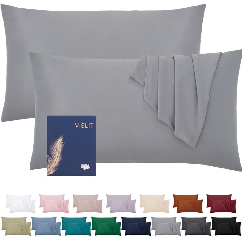 Vielit 2 ks obliečok na vankúš z mikrovlákna 40x80 cm sivé, mäkké obliečky na vankúš 40x80 cm, OEKO-TEX hypoalergénne odolné