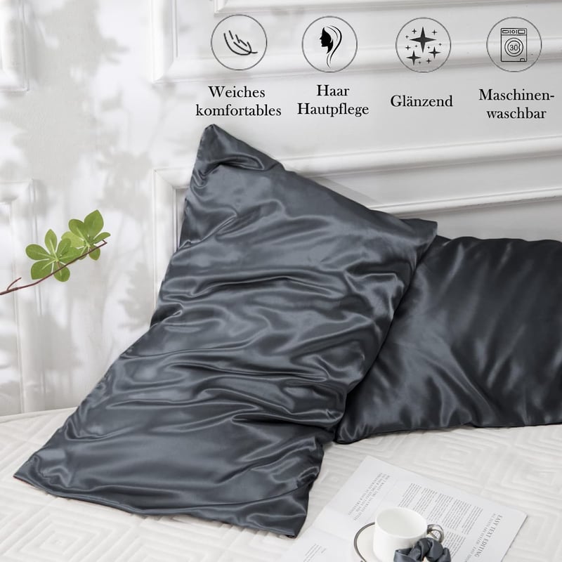 Vielit 2 db Párnahuzat 40x80 cm Sötétszürke Selyemlágy Hajápolás Bőrápolás