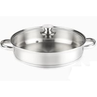 VIER Rozsdamentes Acél Főzőedény 18/10 – 30 cm átmérő x 6,5 cm mélység, 4,6 literes, üveg fedővel, üreges és rögzített fogantyúkkal 1