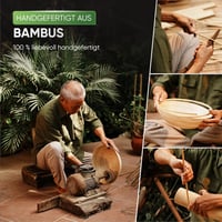 VIETLUSH Kézműves Bambusz Salátatál 30cm Fehér Szegéllyel 6