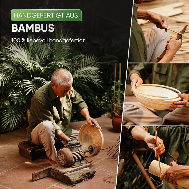 VIETLUSH Kézműves Bambusz Salátatál 30cm Fehér Szegéllyel