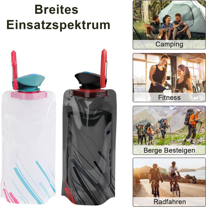 VIEVRE 4 db Összehajtható Kulacs 700ml - BPA-mentes Újrahasználható Ivópalack Túrázáshoz, Utazáshoz, Sportoláshoz - Fekete, Fehér, Kék, Piro